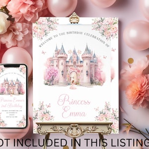Editable Pink Princess Castle Birthday Welcome Sign image 2