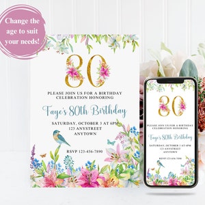 Floral Lily Birthday Invitation Template: Editable