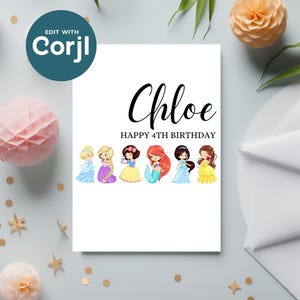 PRINT AT HOME Personalized Little Princesses Birthday Card for Little Girl | Custom Name & Age | Granddaughter | Daughter