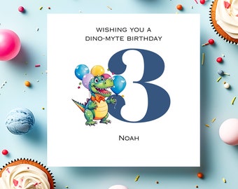 Personalized Dino-Myte Dinosaur Card Birthday Card for Little Boy, Grandson, Nephew, Son, Editable Age