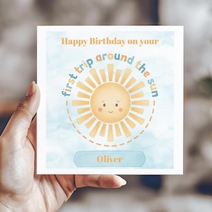 Boy&#39;s Personalized First Trip Around the Sun Birthday Card | Custom Name  | Son Card | Nephew Card | Grandson Card | Kid&#39;s Birthday