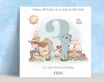 Personalized Farm Birthday Card | Custom Name & Age | Kid's Birthday Card | Farm Animals Card | Cow Card | Barn Card