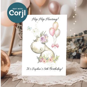 IMPRIMA EN CASA Tarjeta de cumpleaños personalizada "Hip Hip Hooray" para niña pequeña / Nombre y edad personalizados / Nieta / Hija