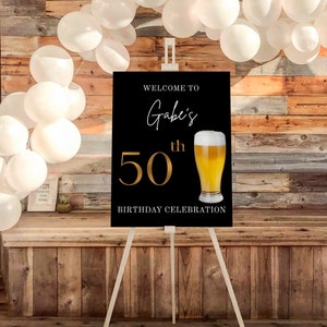 Bearbeitbare Herren 50. Geburtstag Bier Willkommensschild Vorlage, bearbeitbares Alter