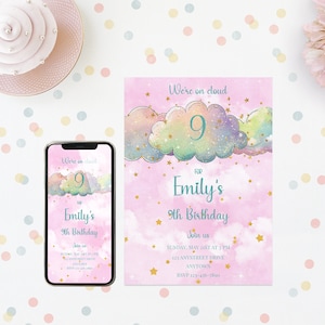 EDITABLE Cloud 9 Birthday Party Invitation Template with Matching Evite