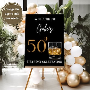 Editable Men&#39;s 50th Birthday Welcome Sign Template, Editable Age