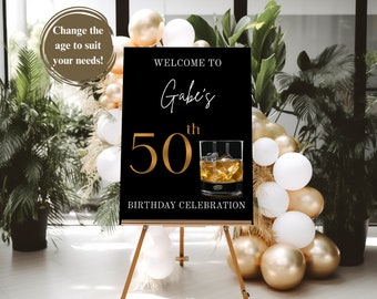 Editable Men's 50th Birthday Welcome Sign Template, Editable Age