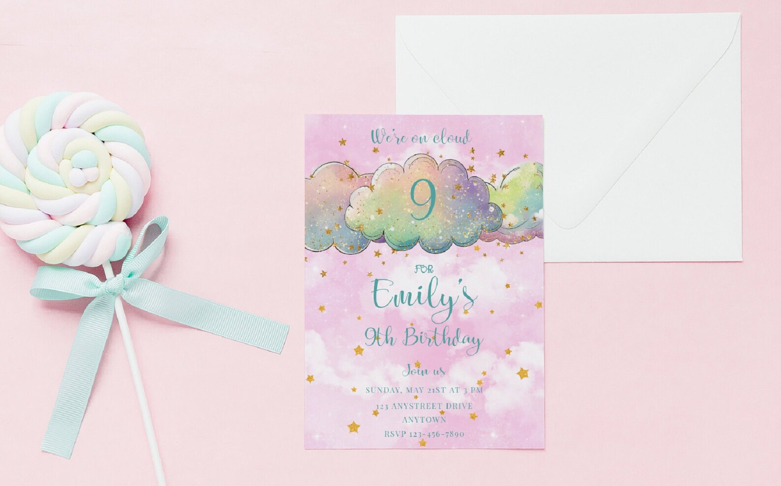 EDITABLE Cloud 9 Birthday Party Invitation Template Envelope - Etsy