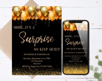 Surprise Birthday Party Evite Template, Surprise Party Electronic Invitation Editable, Birthday Digital Invite