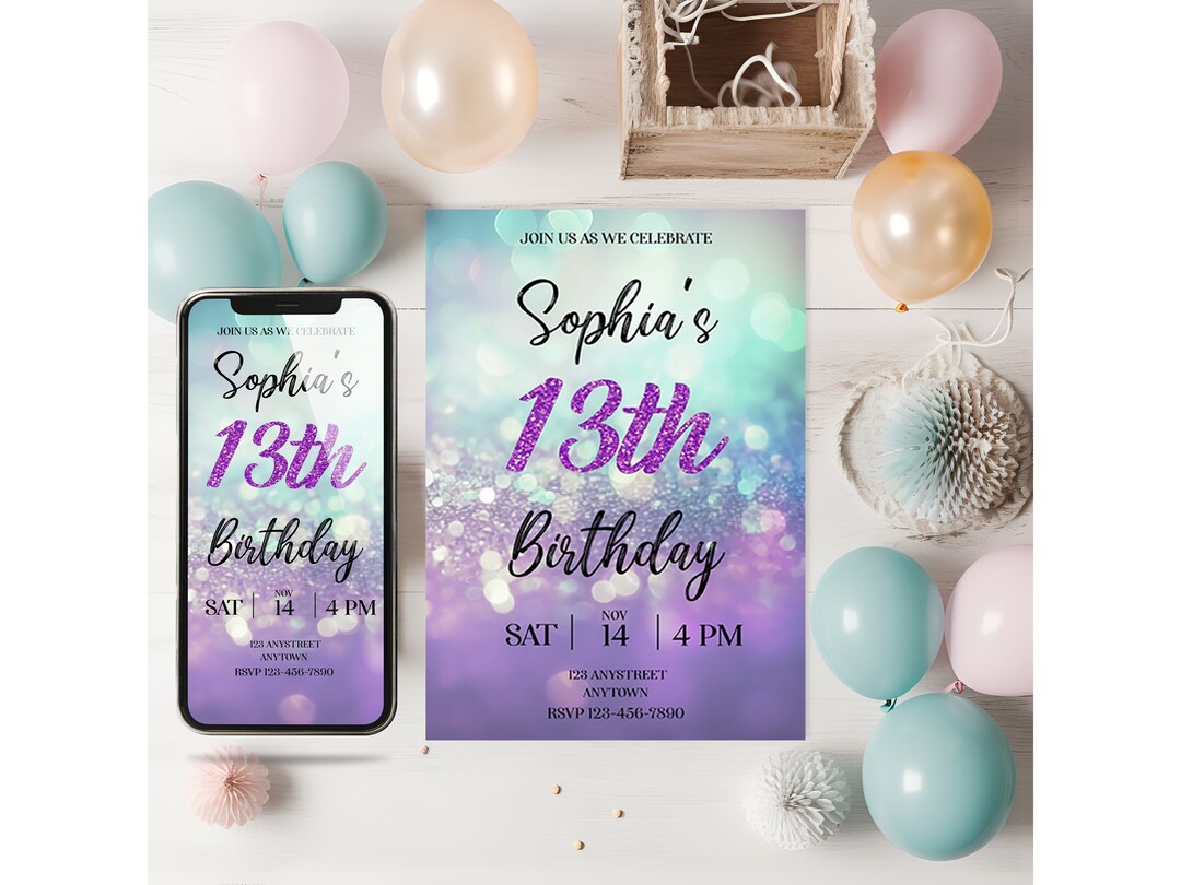 Editable 13th Birthday Invitation Template With Matching - Etsy