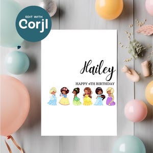 PRINT AT HOME Personalized Little Black Princesses Birthday Card for Little Girl | Custom Name & Age | Granddaughter | Daughter