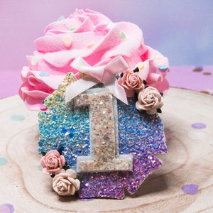 Rainbow Birthday Glitter Number Badge/Pin Button