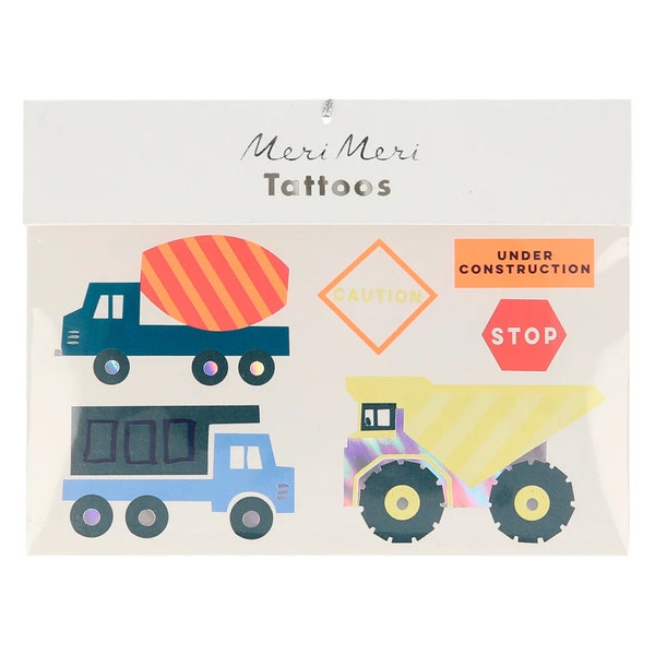 Temporary Construction Vehicle Tattoos for Kids, Birthday Favors