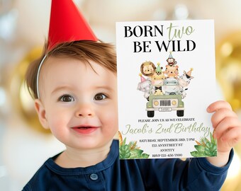 Editable Safari Born Two Be Wild Birthday Invitation Template