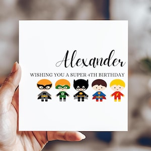 Personalized Boy's Superhero Birthday Card: Custom Name & Age
