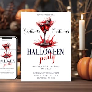 Editable Halloween Party Invitation Template with Matching Smartphone Invite, Halloween Cocktail