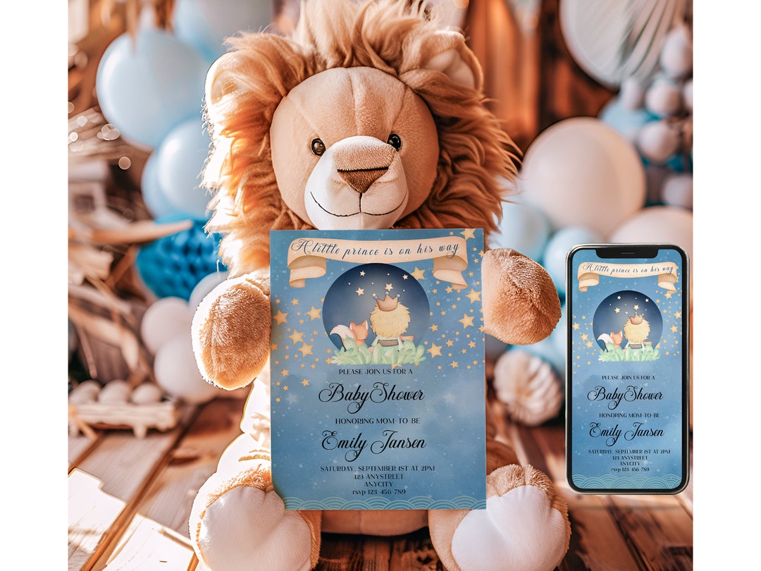 Editable Little Prince Baby Shower Invitation Template With Matching ...