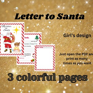 Santa Wish List Letter Santa Bunter Buchstabe Santa Claus Girl's Letter to Santa Printable Santa Letter Wunschliste Weihnachtsaktivitäten
