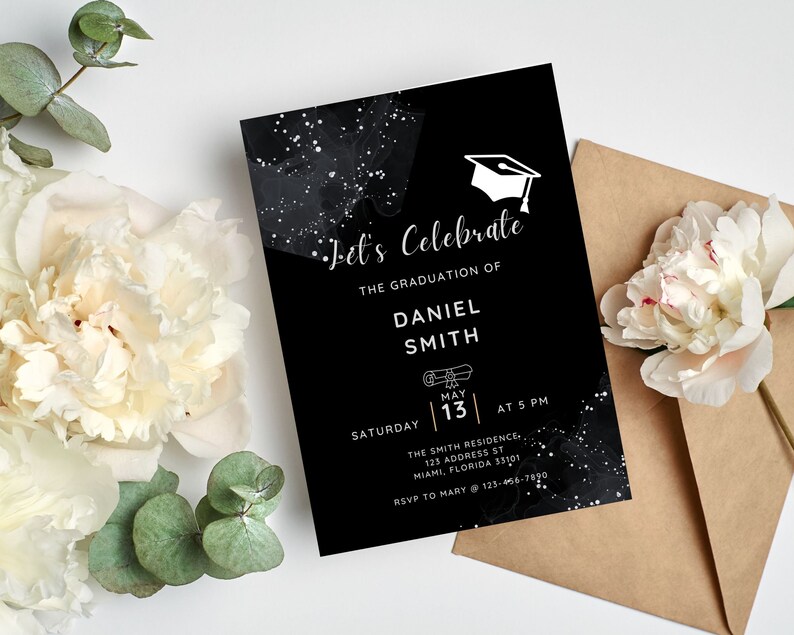 Elegant Graduation Card Downloaded Graduation Invitation Editable in