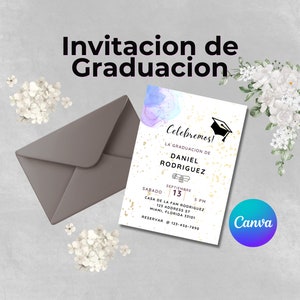 Elegante Invitacion de Graduacion | Tarjeta de Graduacion Blanca para imprimir Espanol | Editar in Canvas | Graduation Card Template Spanish