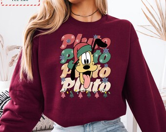 Retro Pluto Christmas Sweatshirt, Holiday Disney Crewneck