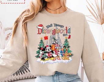 Retro Disney World Christmas Sweatshirt, Mickey and Friends 1971 Holiday Crewneck