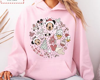 Pink Disney Christmas Hoodie, Mickey and Friends Holiday Sweatshirt