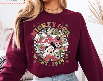 Retro Mickey and Co. Christmas Sweatshirt, Vintage Disney Holiday Crewneck