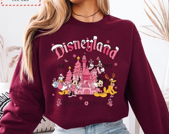Disneyland Christmas Hoodie: Pink Castle, Mickey & Friends Holiday Sweatshirt