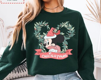Mickey Mouse Christmas Wreath Sweatshirt, Disney Holiday Crewneck