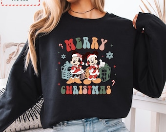 Retro Disney Christmas Hoodie, Mickey Minnie Festive Sweatshirt
