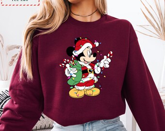 Mickey Mouse Santa Christmas Hoodie, Disney Holiday Sweatshirt