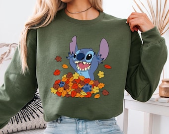 Stitch Autumn Leaves Sweatshirt, Disney Fall Outfit