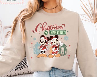 Disney Christmas Hoodie, Mickey and Minnie Main Street Holiday Sweatshirt