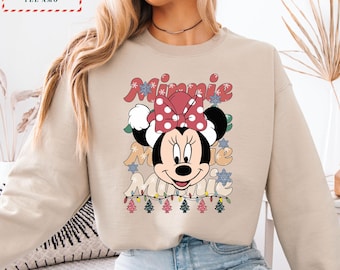 Retro Minnie Mouse Christmas Sweatshirt, Holiday Disney Crewneck