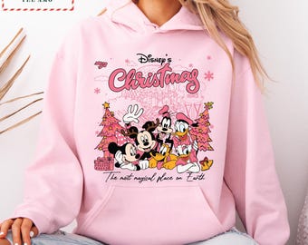 Disney Christmas Hoodie, Mickey and Friends Pink Holiday Outfit