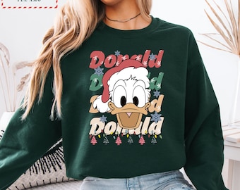 Retro Donald Duck Christmas Sweatshirt, Holiday Disney Crewneck