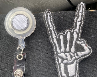 Skeleton “RockOn” felty and retractable lanyard