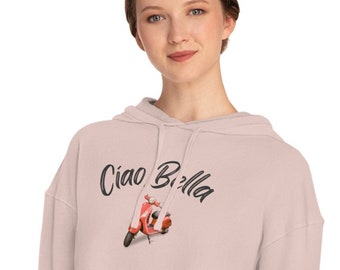 Ciao Bella Damen Kapuzenpullover, Spaß italienischer Spruch, Italien Urlaub Vespa Hoodie, Geschenk für sie, Retro Look, Mädchen Reise Geschenk