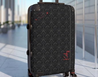 Personalized Suitcase, Hard Shell Damask Black Luggage, Customized, Travel Easy with 360 Swivel Wheels and Built In Locks!