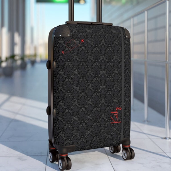 Personalized Suitcase, Hard Shell Damask Black Luggage, Customized, Travel Easy with 360 Swivel Wheels and Built In Locks!