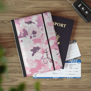Personalized Passport Cover Vegan Leather Camoflauge Passport Wallet RFID Passport Holder Custom Passport Case Faux PU Leather Travel Gift