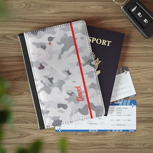 Personalized Passport Cover Vegan Leather Camoflauge Passport Wallet RFID Passport Holder Custom Passport Case Faux PU Leather Travel Gift