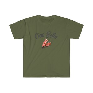 Ciao Bella Shirt, Fun Italian Saying Tee, Soft Unisex Italy Vacation T-Shirt, Gift for Her, Retro Look, Girls Trip Gift Military Green