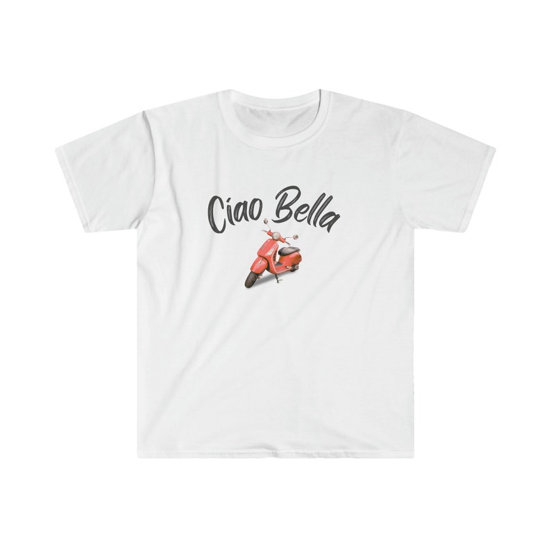 Ciao Bella Shirt, Fun Italian Saying Tee, Soft Unisex Italy Vacation T-Shirt, Gift for Her, Retro Look, Girls Trip Gift White