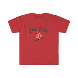 Ciao Bella Shirt, Fun Italian Saying Tee, Soft Unisex Italy Vacation T-Shirt, Gift for Her, Retro Look, Girls Trip Gift Red
