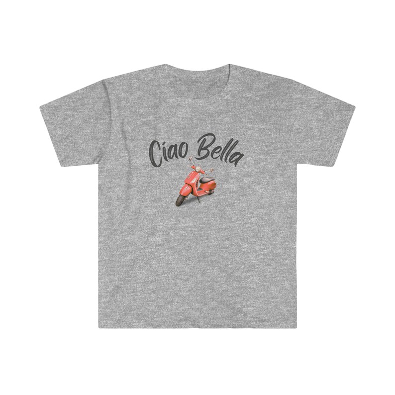 Ciao Bella Shirt, Fun Italian Saying Tee, Soft Unisex Italy Vacation T-Shirt, Gift for Her, Retro Look, Girls Trip Gift Sport Grey