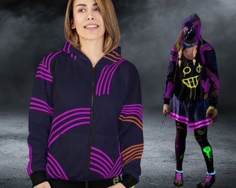 Sweat à capuche fluo avec fermeture éclair (compatible avec Angsty Artist Legion Susie Cosplay - Dead by Daylight DBD)