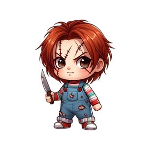 Chucky SVG - personnage d'horreur Chibi mignon PNG, Slasher film SVG, trop mignon pour faire peur Halloween téléchargement numérique