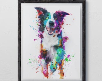 Neon Border Collie Art Print: Colorful Dog Lover Gift (Digital Download)